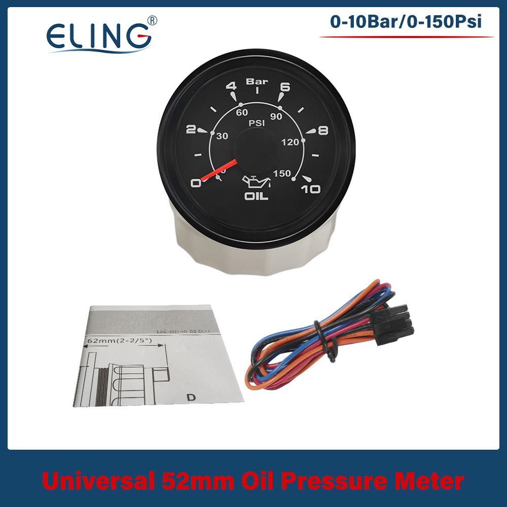 ELING Waterproof Universal 52mm Oil Pressure Gauge 0-5Bar 0-10bar for Car Truck Boat with 8 Colors Backlight 9-32V 0-10Bar BN