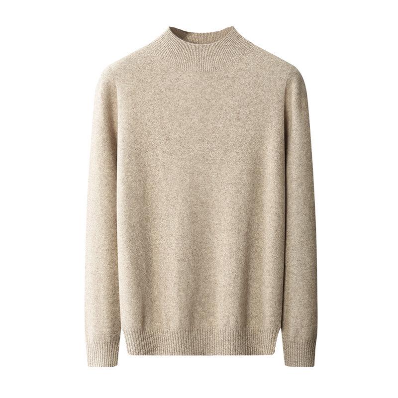 Men's Casual Cashmere Sweater: Half-High Neck, Thin, Long-Sleeved, Fuzzy, Loose Fit for Autumn and Winter