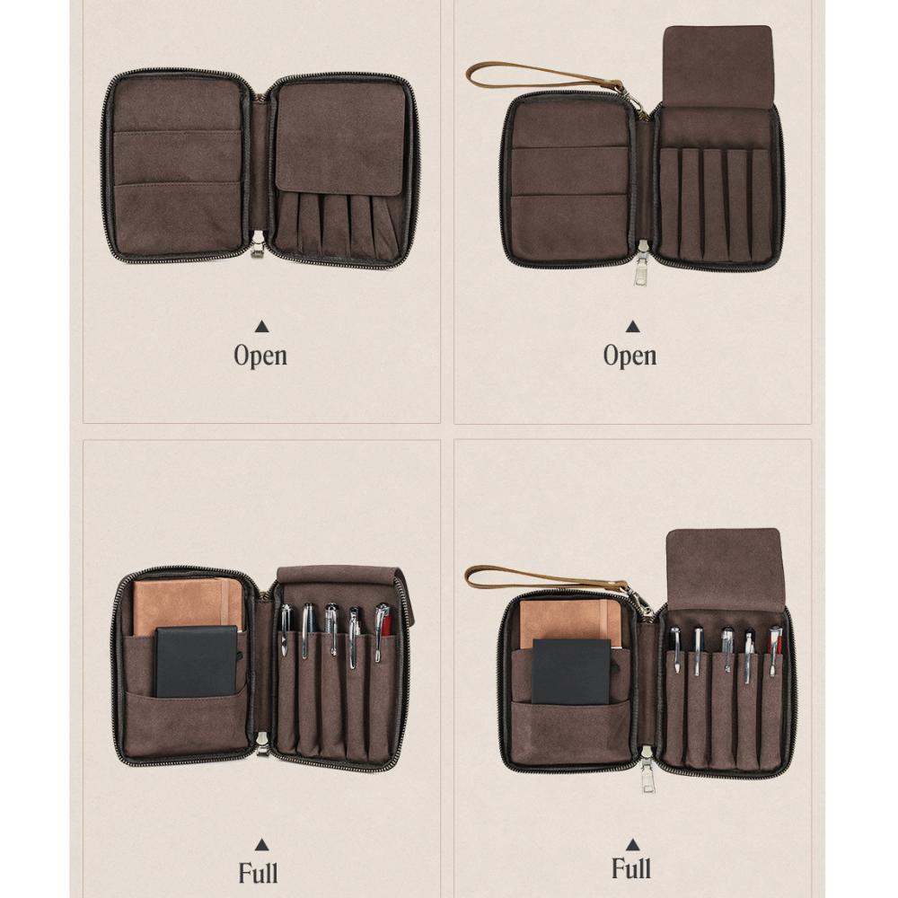 5 Slots Pen Case Genuine Leather Pen Bag School Supplies Stationery Case  Travel