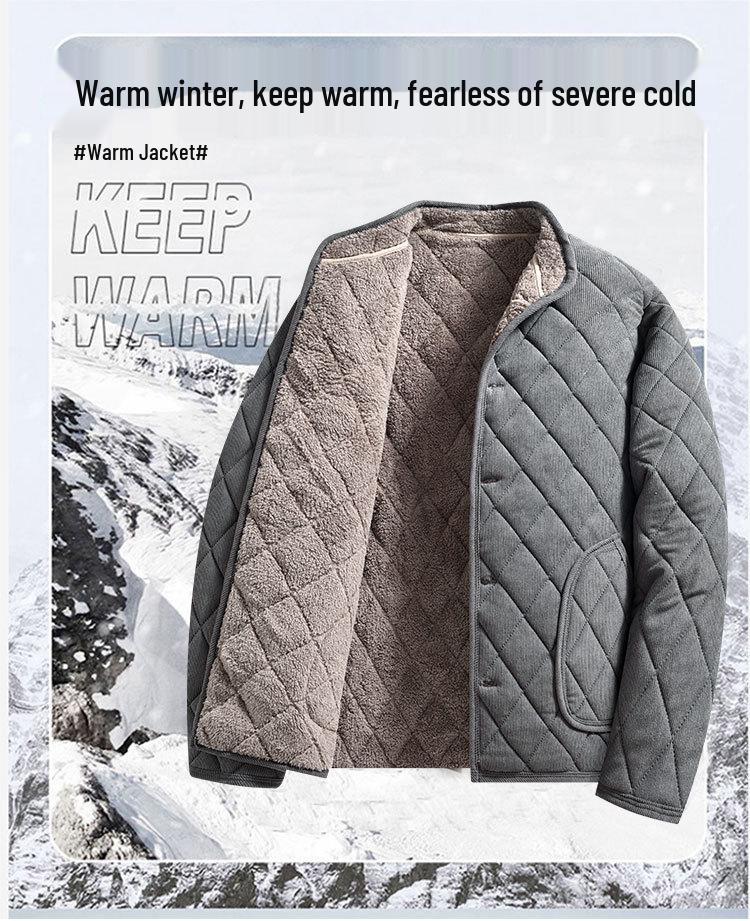 Men's Plus Velvet Warm Winter Jacket: Solid Color, Versatile Cold Protection, Casual Business Style for Middle-Aged Dads