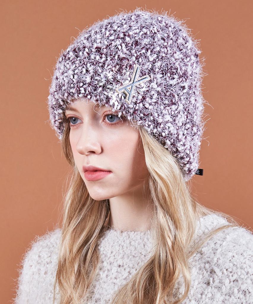 Bajal Va Brooch Heathered Knit Beanie Burgundy