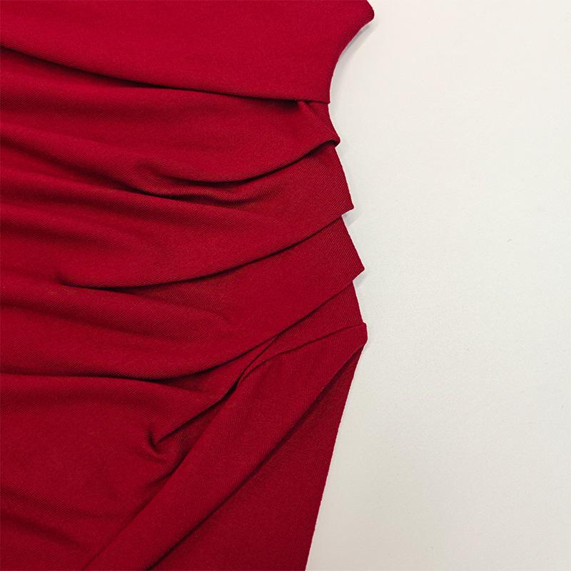 Women's Fall Solid Color Slim-fit Long Sleeve Base Top Sexy Spice Pleated Tight T-shirt