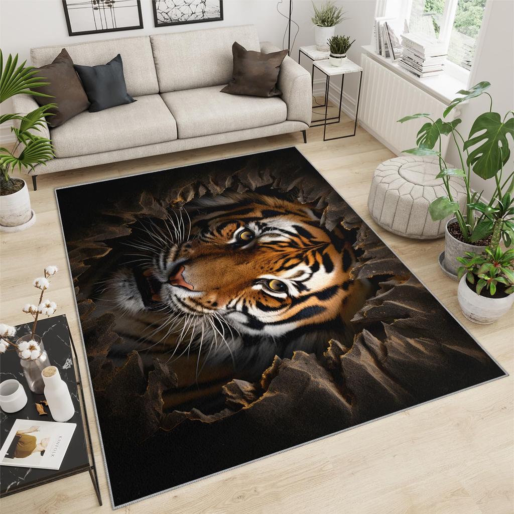 Tiger Animal Area Rug Carpet Wildlife Printed Indoor Floor Mat for Living Room Bedroom Soft Non-Slip Washable Doormat, Play Mat