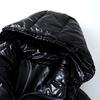 White Duck Down Down Jacket with Black Glossy Face for Men and Women, Large Size Jacket with Hood and Thickened Bread Jacket