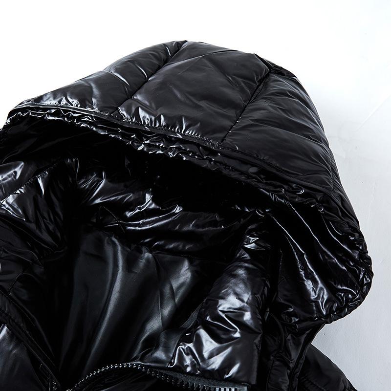 White Duck Down Down Jacket with Black Glossy Face for Men and Women, Large Size Jacket with Hood and Thickened Bread Jacket