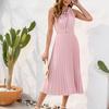 Women's Color Sleeveless Leisure Vacation Travel Lace-up High Waist Pleated Hairball Dress