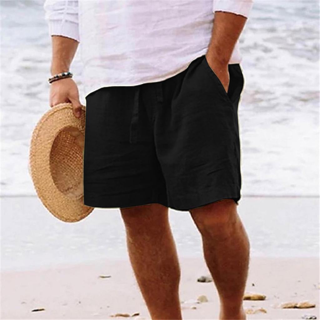 Men's Cotton And Linen Color Lace-up Sweatpants Men's Shorts Casual Pants