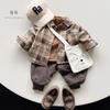 Kids Unisex Fleece Plaid Long Sleeve Shirt Korean Vintage Style Children Shirt