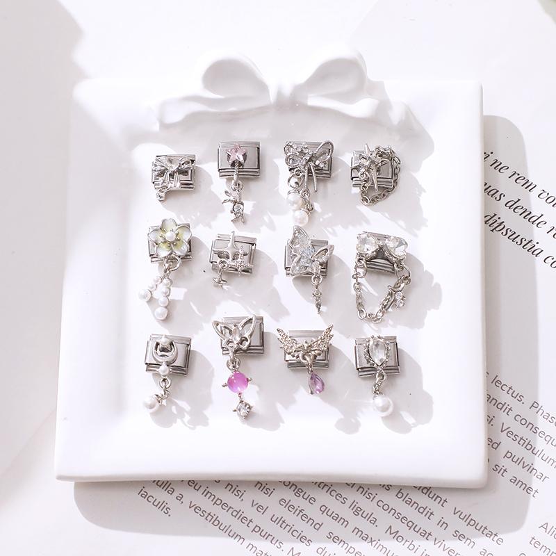 Women Zircon Heart Butterfly Moon Star Bow Pearl Pendant Italian Charm Links Fit 9mm Stainless Steel Bracelet DIY Making Gifts