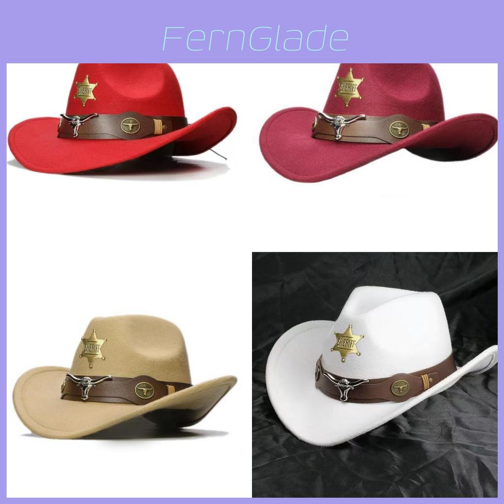 Vintage Cowhead Star Badge Western Cowboy Hat With Wide Brim For Adults And Kids