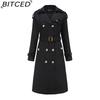 BITCED Women's Long Trench Coat with Waist Cinch Cotton-Blend Fashion Jacket with Long Sleeves