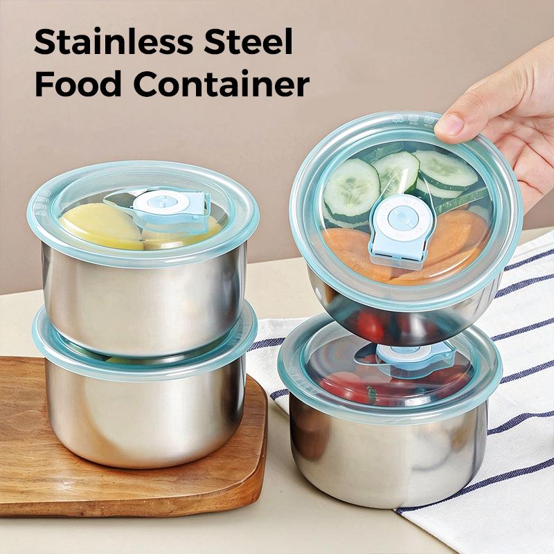 3/2/1Pcs 410 Stainless Steel Food Container Fresh Keeping Box With Sealed Lid Fridge Food Storage Box Lunch Bento Box Bowl