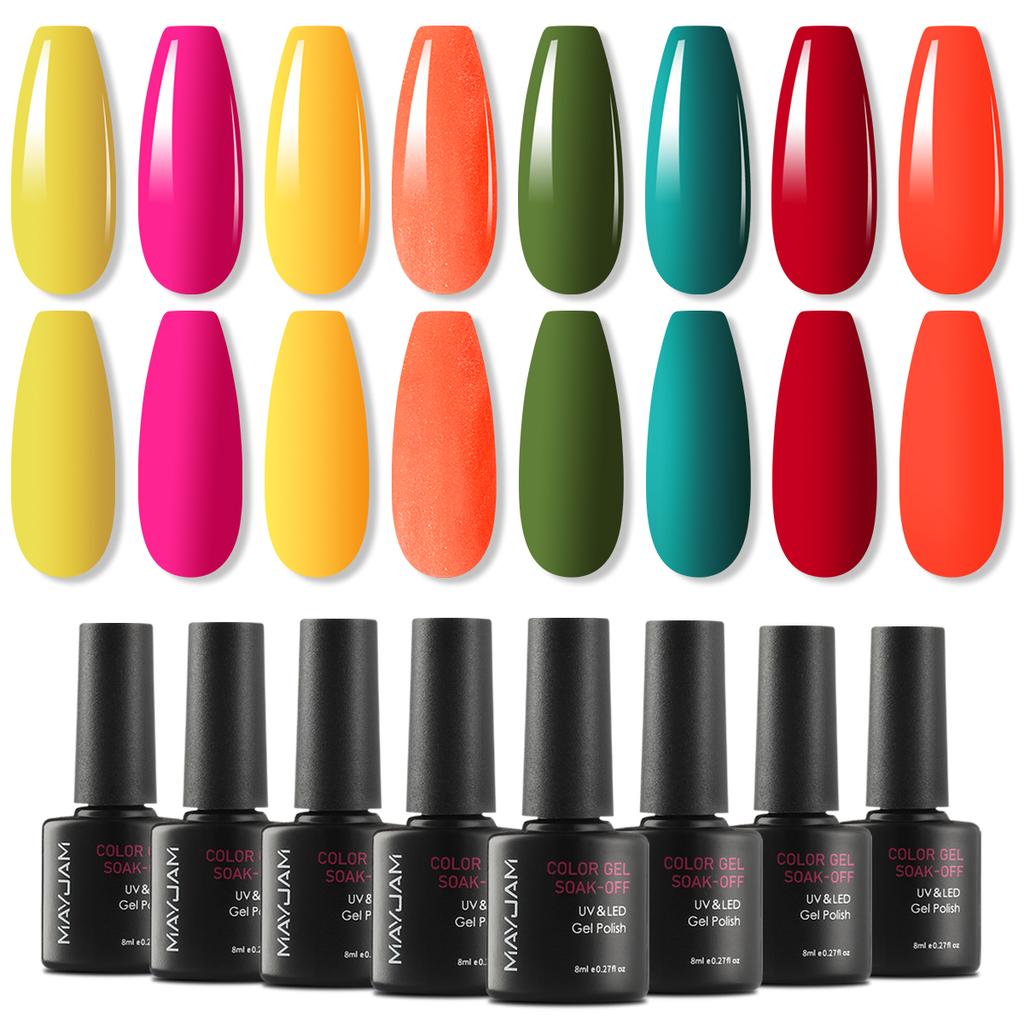 MAYJAM 8Pcs Colorful Nail Gel Polish Set Glitters Holographics Nail UV Gel Soak Off UV Nail Art Gel Fingernail Women Fashion Nail Care