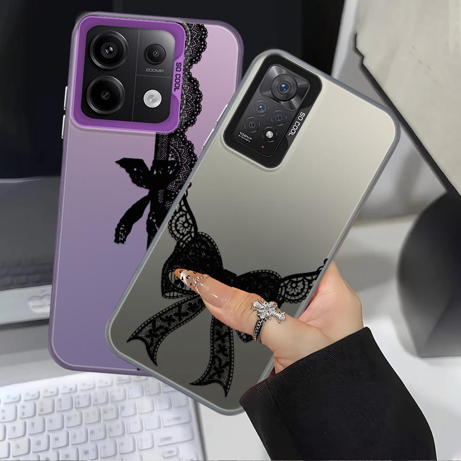 Back Phone Cover Case for Xiaomi Redmi Note 14 11s Note 13 Pro Plus 12s 11 12 Pro Retro Black Lace