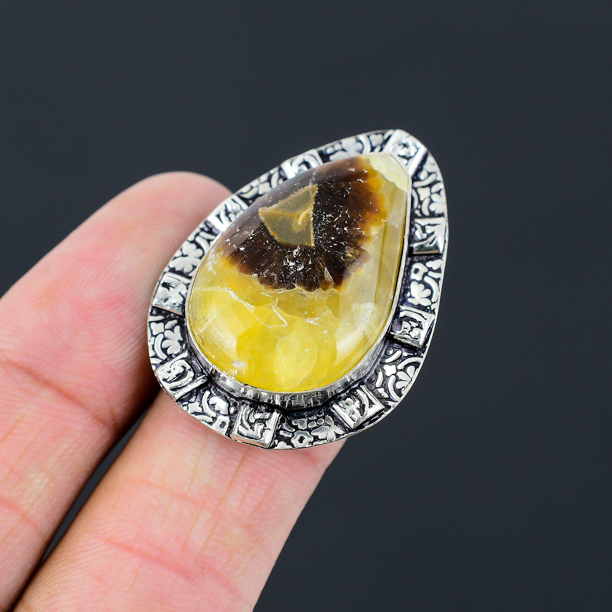 Sterling Silver Pear Septarian Stone Anniversary Promise Wife Ring Jewelry US 8 8