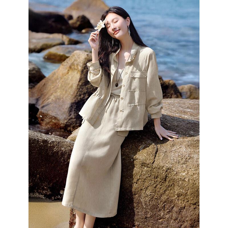 XWI Women s Textured Ombre Shirt & Straight Skirt Set L