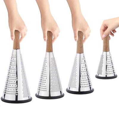 Wood Handle Cone Cheese Grater Triple Function Vegetables Cheese Grater Kitchen Tools