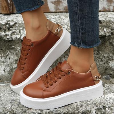 Fashion Women's Shoes 2025 New Flat Shoes Sports Casual Fashion Versatile Sneakers Lace Up Large Size Temperament Solid Color Casual