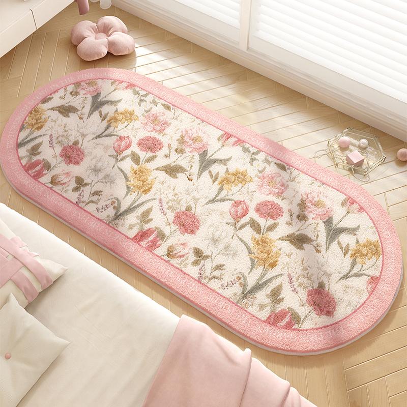 Tappeto Decorazione Soggiorno Stile Francese Tappeti con Motivo Floreale per Camera da Letto Morbido Soffice Tappetino da Pavimento Comodino Tappeto Spesso in Peluche per la Casa