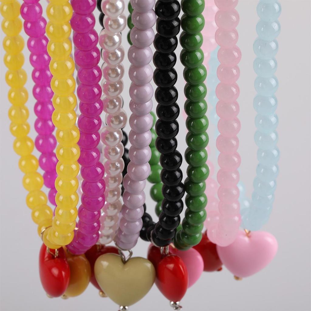 Colorful Beaded Heart Necklace – Versatile, Sweet Collarbone Chain for Women
