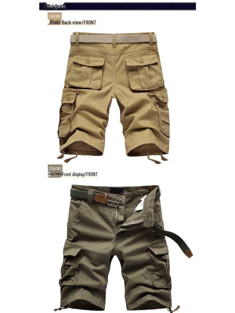 Men's Summer Casual Multi-Pocket Workwear Shorts – Loose Fit, Plus Size, Five-Point, Mid-Length Beach Breeches.