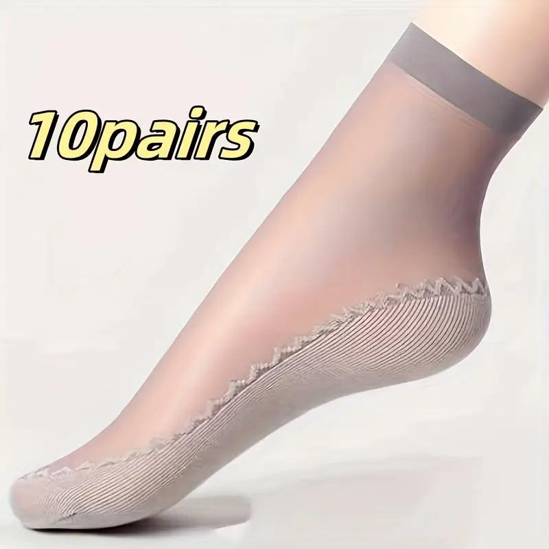 10 Pairs Cotton Stockings Ultra-thin Short Socks Women's Summer Black Stealth Transparent Anti-hook Stockings