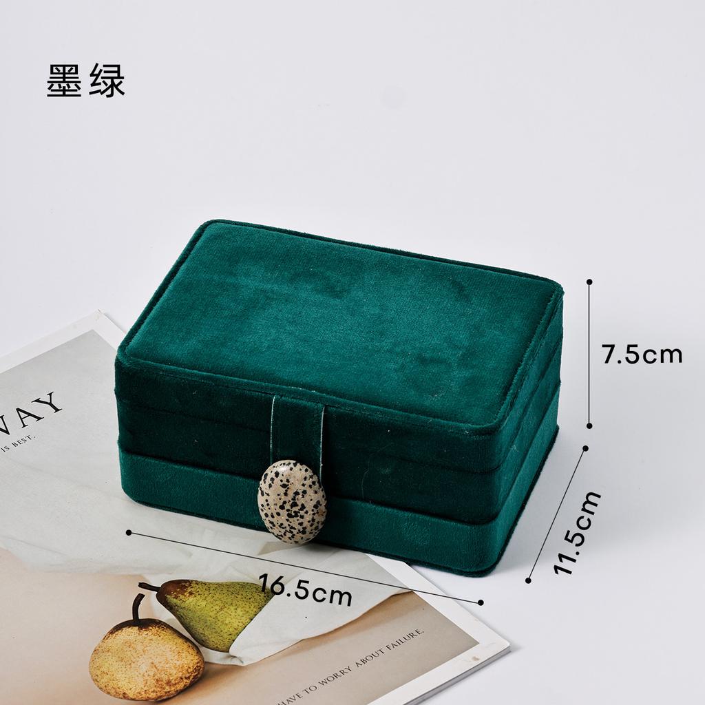 Natural Stone Double-Layer Velvet Jewelry Box for Earrings, Rings, Necklaces, and Travel Storage