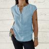 New Women's Shirt with V-neck Buttons Loose Solid Color and Sleeveless