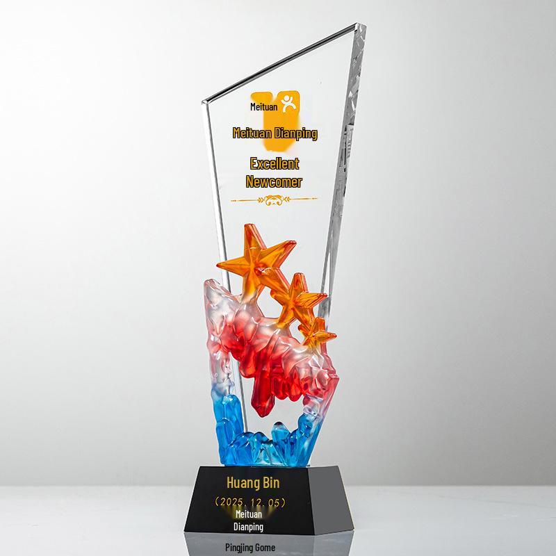 Colorful Glazed Crystal Trophy for Students and Employees - Excellence and Commemorative Award