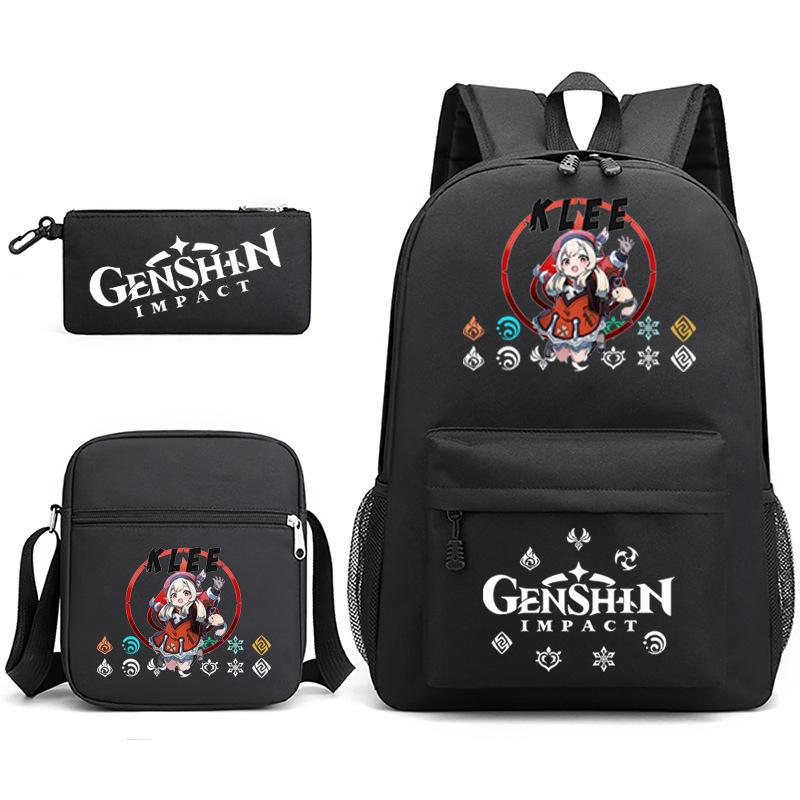 Genshinimpact Yuanshen Printed Starry Sky School Bag 3-Piece Pencil Case Shoulder Bag Backpack pencil case