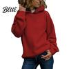 Thick Hoodie Fall Winter Women Pure Color Loose Long Sleeves Elastic Relaxed Fit Pullover Cuff Warm Sport Top Casual Style Street Wear Autumn