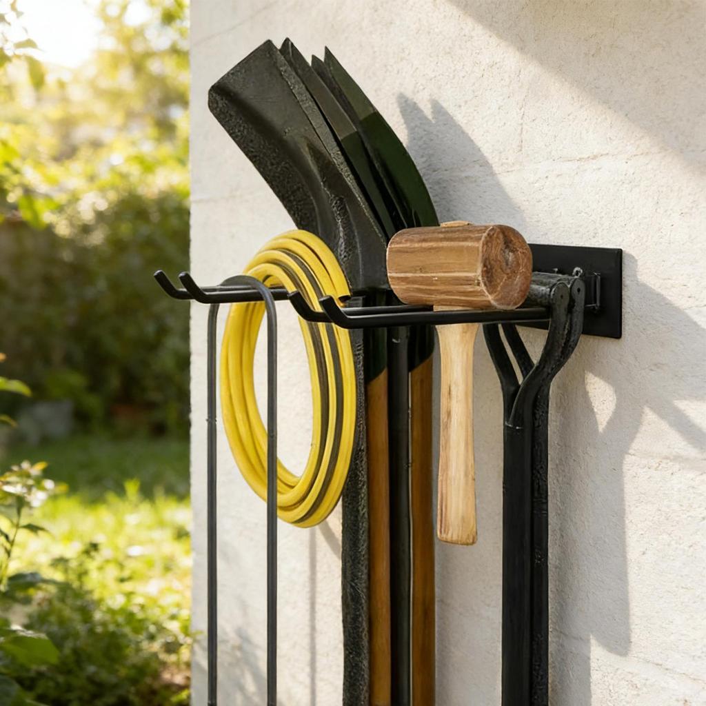 Wall Mount Garage Tool Organizer Heavy Duty Folding Storage Rack Holds 240 Lbs Steel Gardening Tool Hanging Hook For Shovel