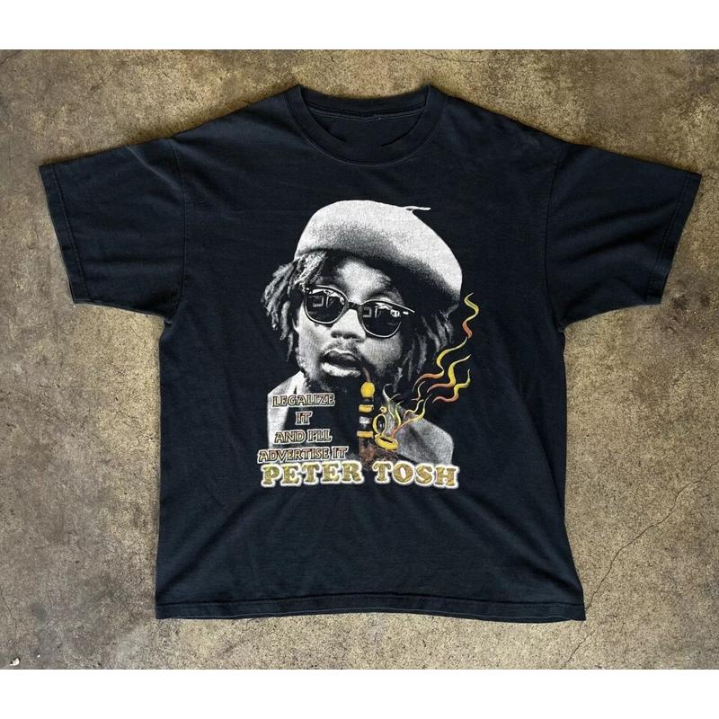 Vtg Peter Tosh For Fans Cotton Black Full Size T Shirt Kn068