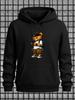 Men's Casual Versatile Style Fashion Hoodie, New Unique Design with Cartoon Bear Wearing a Hat and Backpack Street Style Print - Casual Pullover, Kang