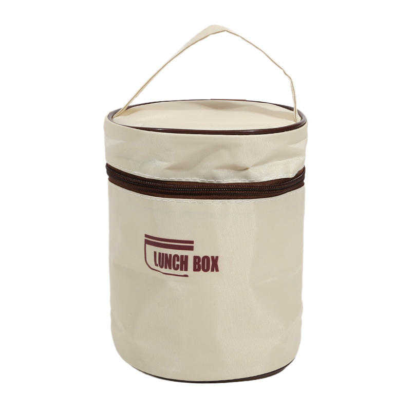

Набор ланч-боксов Портативный Сохраняющий тепло Круглый контейнер с термосумкой Штабелируемая сумка для бенто для офиса, улицы, для ежедневной переноски еды A бежевый