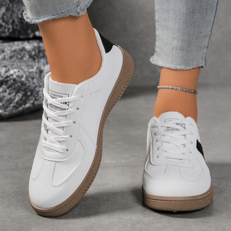 Fashion Fashion White Lace Up Vulcanized Shoes Women 2025 Autumn Round Toe Low Heel Sneakers Comfort Soft Sole Non Slip Skateboard Shoes