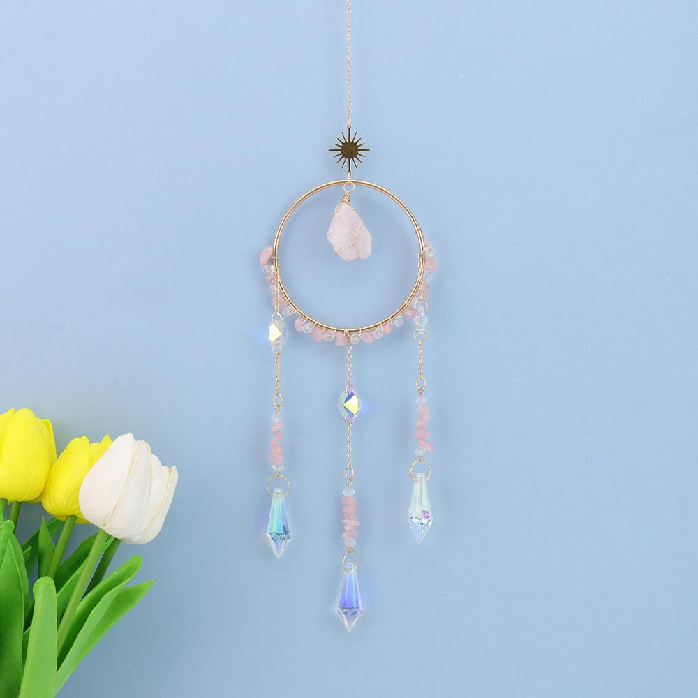 Simple Stylish Indoor Decor: Raw Stone Sun Catcher Wind Chime Pendant T109