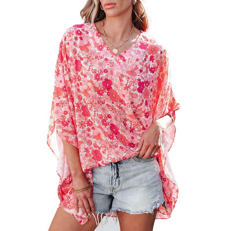 

Fashion Fashion Bohemia Style Short-Sleeved T-shirt for Women 2024 Summer New Arrival Florals Print Half Sleeve Shirt Women LC25126117-P1020 Size S fit (45.00 kg-55.00 kg