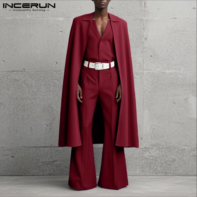 INCERUN Zweiteiliger Herren Reverskragen Langarm Umhang Blazer Lange Anzughose Outfits