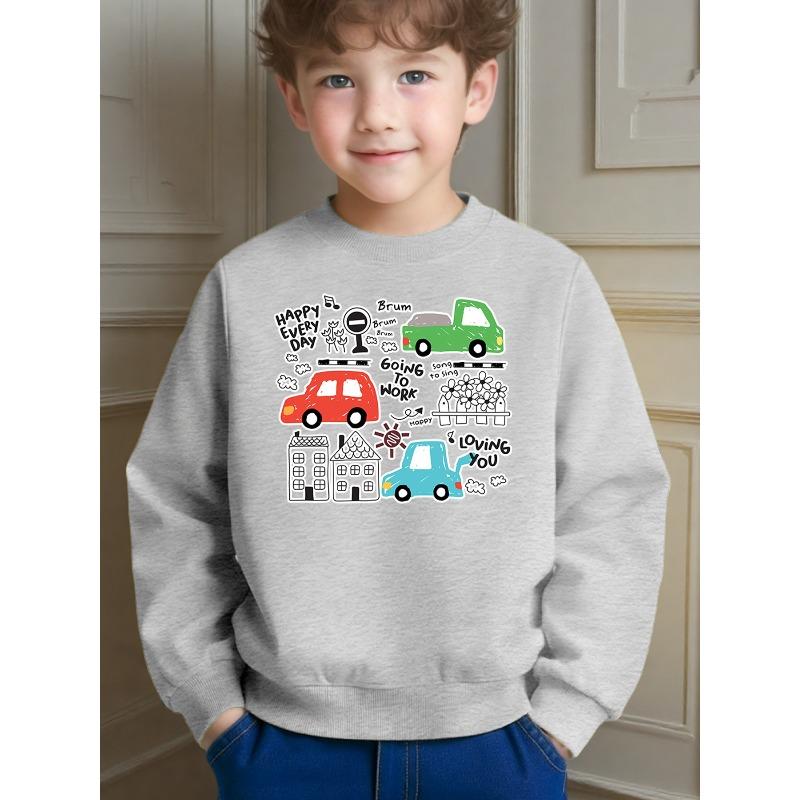 Playful Cartoon Printed Crew Neck Sweatshirt for Kids Daily Casual Comfortable Wear