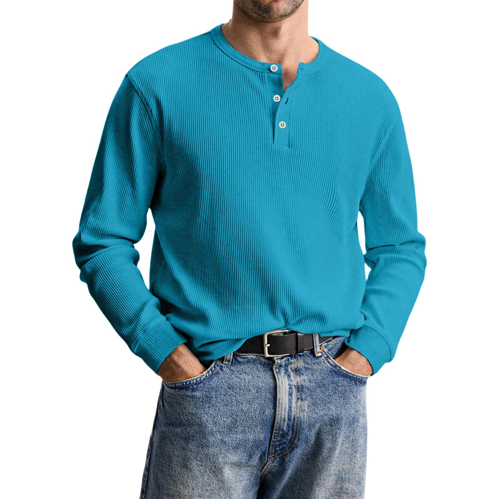 

Мужская повседневная трикотажная рубашка на пуговицах с длинным рукавом XL циан