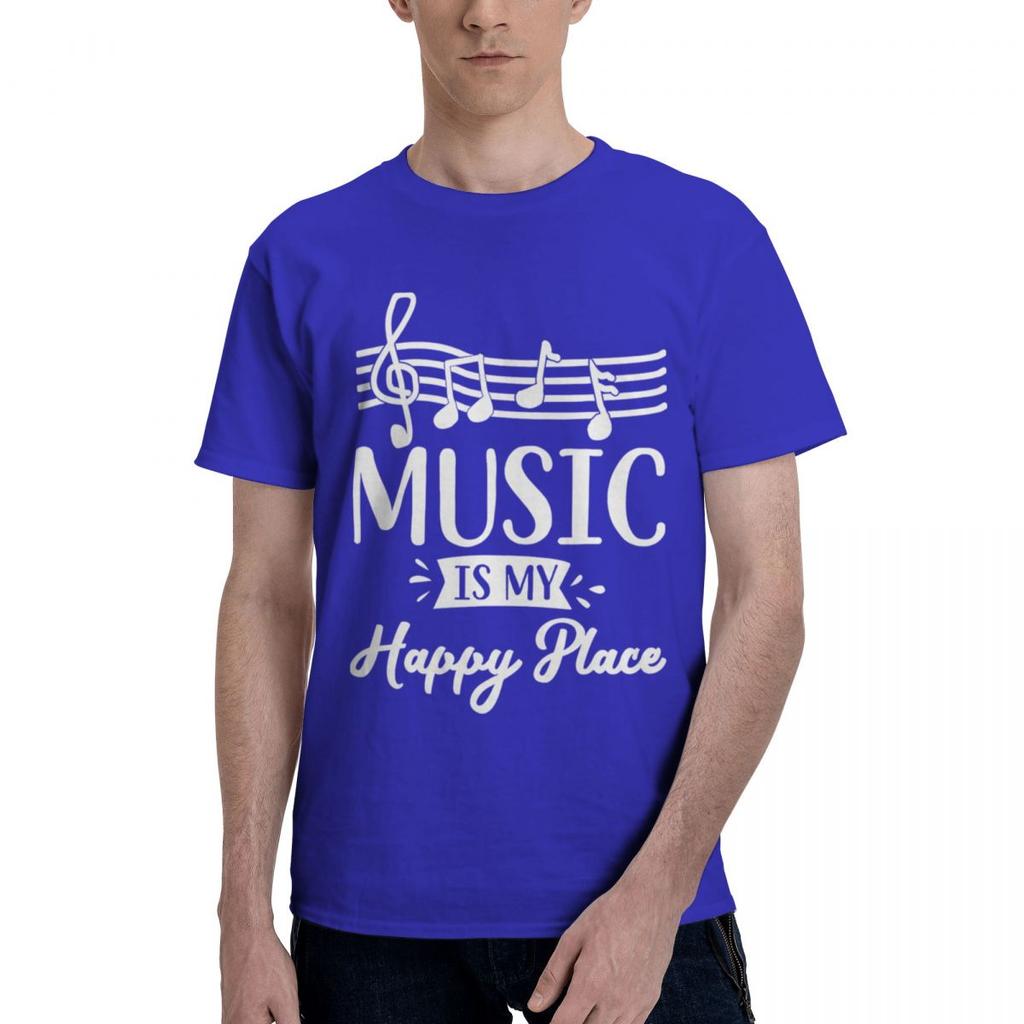 Music Is My Happy Place 100 Cotton Casual Breathable Confortable Vintage Designer Clothes Men Funny Shirt