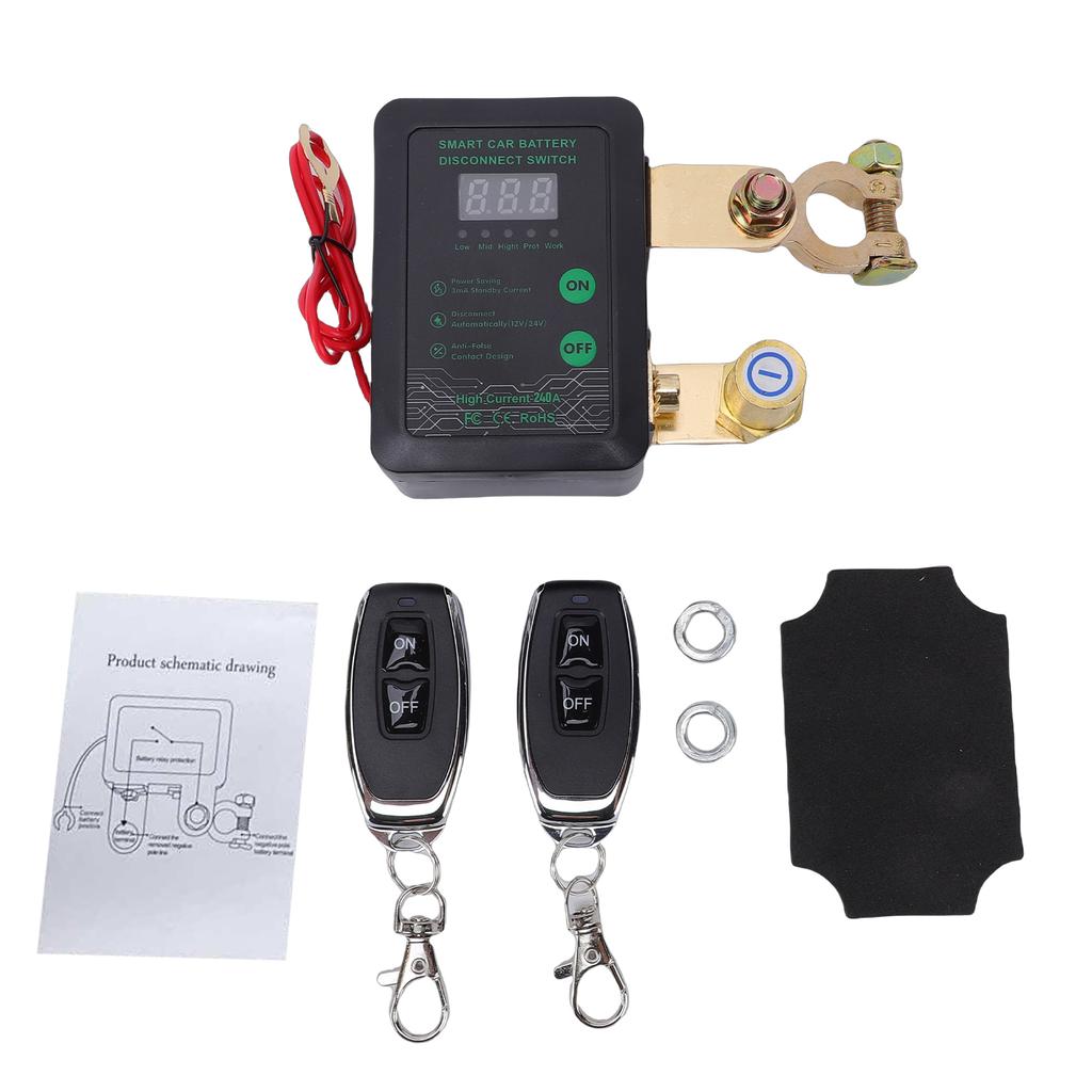 Digital Battery Disconnect Switch, 12V 24V Manual Remote Battery Isolator for Cars, SUVs, MPVs, EVs