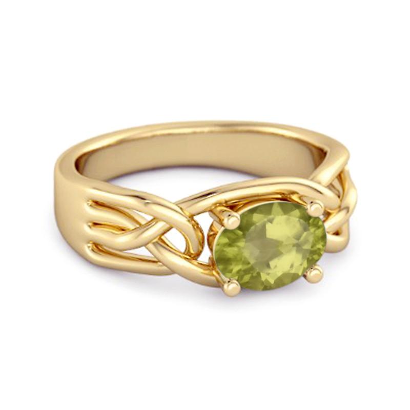 Peridot Celtic Woven Band Ring - 925 Sterling Silver Gold Vermeil