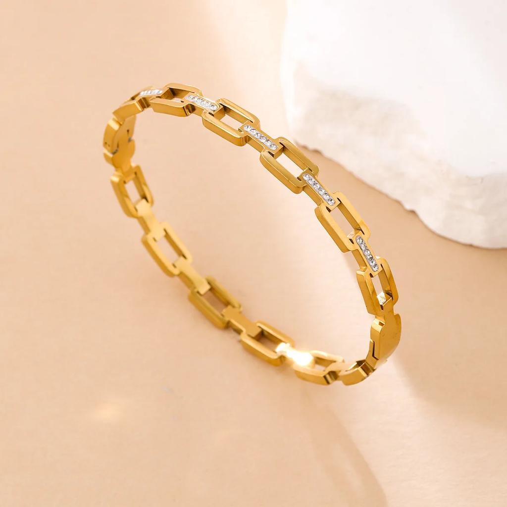 Women's Simple Versatile Stainless Steel Bracelet with Hollow Inlaid Zircon Stainless Steel Fashion Charm Niche Design for Gift