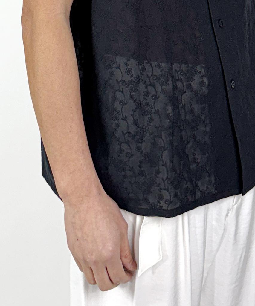 A MADE Ivy Embroidered Semi-See-Through Shirt (Black)