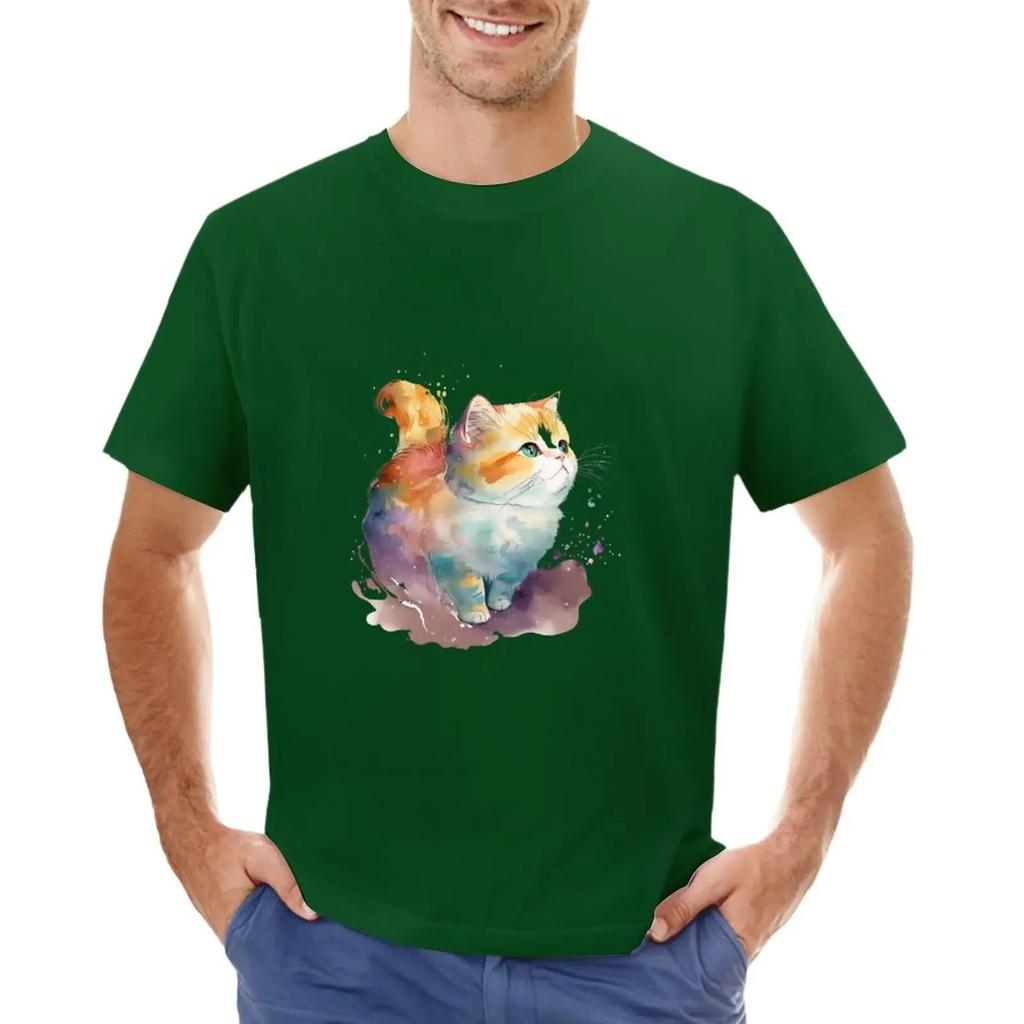 Adorable Kawaii Watercolor Cat T-shirt customs sports fans boys animal print clothing
