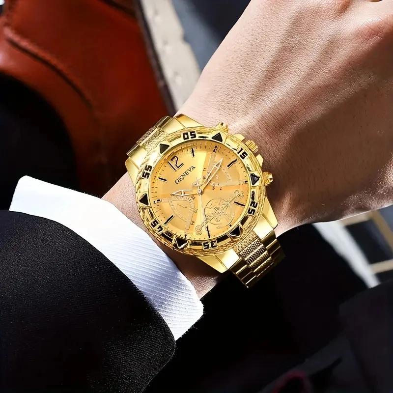 Luxury Men's Quartz Watch Classic Business Men Wristwatch Large Dial Alloy Steel Strip Blue Light Three Eye Men's Quartz Watch