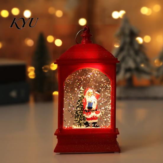 Holiday Party Table Centerpiece Christmas Snow Lantern, Battery Operated Swirling Water Glittering Vintage Portable Resin Lantern Santa Snowman