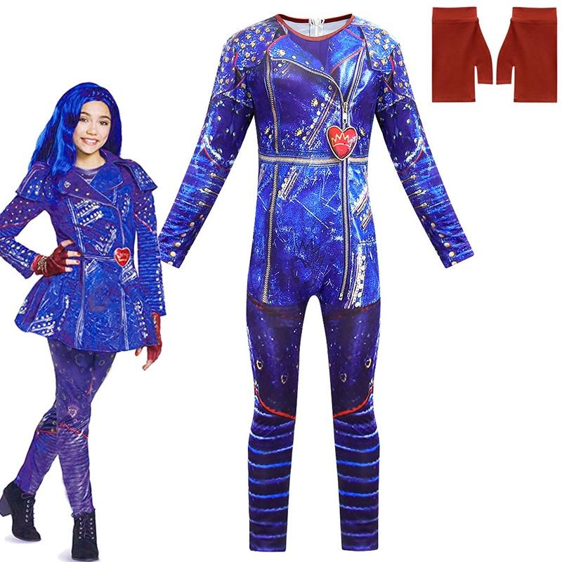 Descendants 3 Evie Cosplay Costume For Kids With Elegant Blue Full Body Jumpsuit And Back Zipper